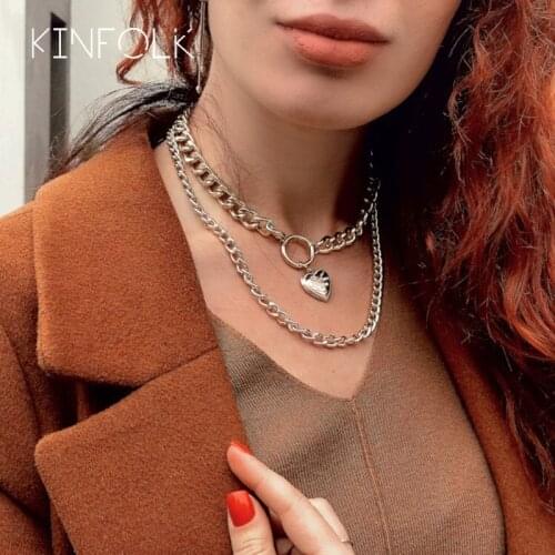 KINFOLK Bohemian Gold Heart Chains Necklace Pendant Necklaces For Women Boho Chocker Chain Necklace Set Womens Jewelry 2020