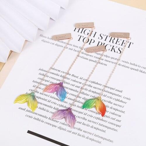 4pc Colored Fish Tail Bookmark Metal Pendant Decor Accessories Book Mark Page Folder Student Office School Supplies Stationery