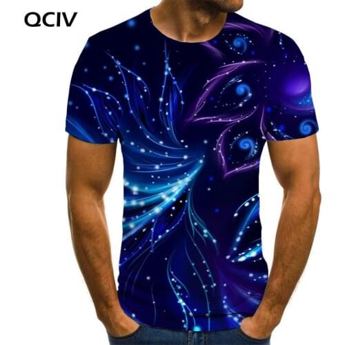 QCIV Colorful T-shirt Men Flowers Anime Clothes Graphics Funny T shirts Galaxy Tshirts Casual Short Sleeve summer Printed Slim