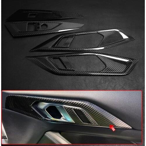 LHD Interior Side Door Handle Window Glass Control Lift Button Sticker Cover For BMW 4 series G22 2021 2-door Coupe Real Carbon