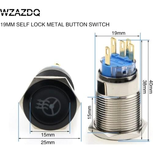 19 mm metal self-locking button switch oxidation black steering wheel heating switch voltage 6V12V24V220V