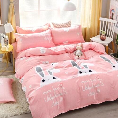 Cute Pink Rabbit Comforter Bedding Set For Girls Luxury Modern Fashion Cartoon King Queen Twin Size Bed Linen Duvet Cover Sets