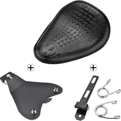 Motorcycle Retro Crocodile Style Leather Solo Saddle Seat Benches Spring Bracket Mounting Base For Harley Sportster Bobber Honda