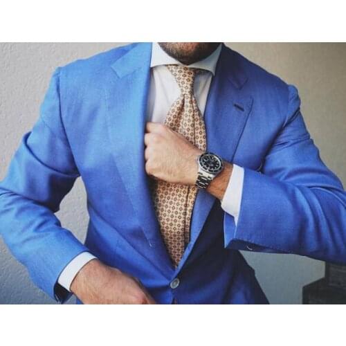 Cheap Custom Made Blue Men Suit Bestmen Groom Tuxedos Formal Suits Business Men Wear Blazer(Jacket+Pants+Tie+Vest)