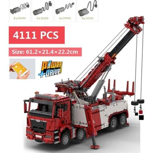 New 4111pcs Lepinns Buildmoc Road Rescue Truck Crane Remote Control Assembly DIY Bricks Moc Building Blocks Toys for Kids Gifts