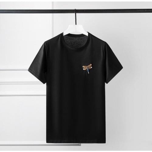 New Arrival 100% Cotton Mens T-shirts Luxury Dragonfly Beading Short Sleeve Mens T-shirts Plus Size 4xl Slim Fit T-shirts Man