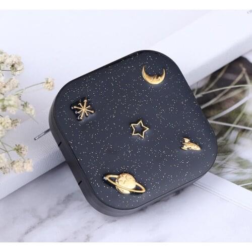 NEW Portable Contact Lenses Box Moon Star Space Black With Mirror Contact Lens Case For Women Kit Holder Eyewear Accessaries