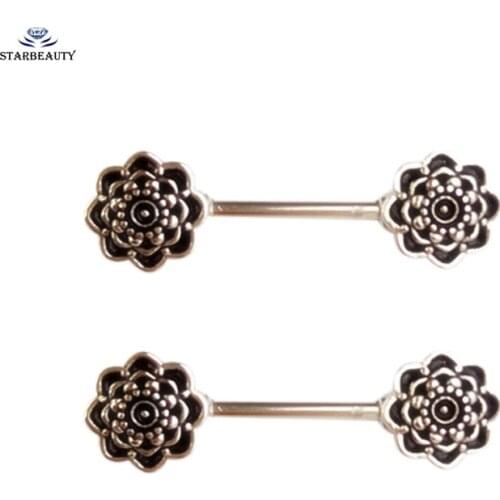 1pair 14G Punk Rock Sexy Black Rose Nipple Shield 1.4*16mm Industrial Rings Body Piercing Jewelry Nipple Bar Women Men