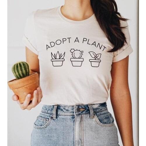 Adopt a Plant cactus Print Women tshirt Cotton Casual Funny t shirt For Lady Girl Top Tee Hipster Drop Ship NA-306