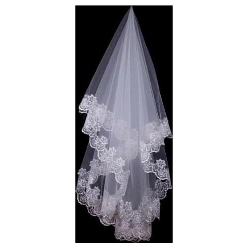 1T White/Ivory Elbow Wedding Bridal Veil Lace Edge Wedding Accessories