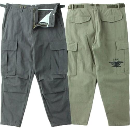 WW2 Retro Tactical Cargo Pants General Tapered Military Pants Ankle-Length Pants Cotton