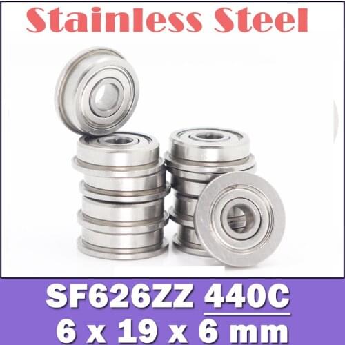 SF626ZZ Flange Bearing 6x19x6 mm 10PCS Double Shielded Stainless Steel Flanged SF626 Z ZZ Ball Bearings SF626Z F626 DDLF-1960