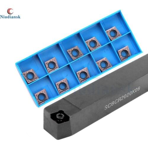 10pcs CCMT09T3 Carbide Inserts +SCBCR1212H09 SCBCR1616H09 External Turning Tool Holder SCBCR2020K09 SCBCR2525M09 CNC Lathe Tools