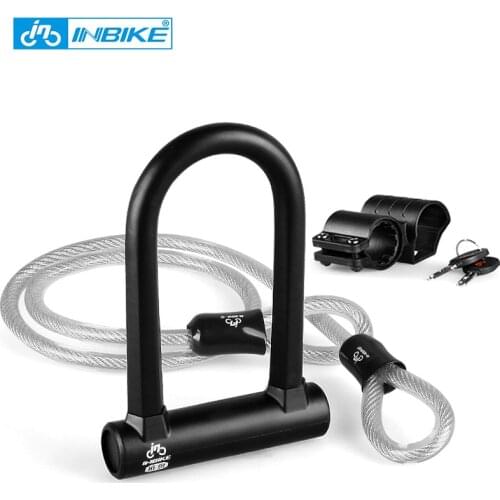 INBIKE Bike U Lock Anti-theft MTB Road Bike Bicycle Lock Cycling Accessories Heavy Duty Steel Security Bike Cable U-Locks Set
