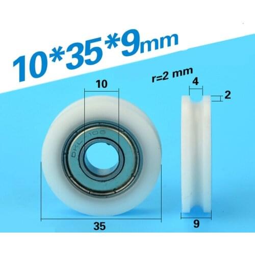 [U1035-9]Free Shipping 10PCS U type 6000zz bearing pilley 10mm*35mm*9mm U groove pulley wheel nylon roller