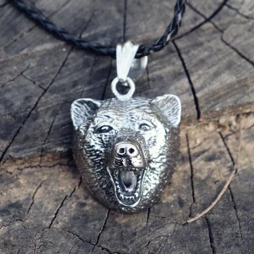 Wild Viking Bear Head Vintage 316L Stainless Steel Pendant Necklace Pagan Nordic Ursus Grizzly Charm Amulet Norse Slavic Jewelry