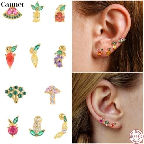 Canner 1pc 925 Sterling Silver Crystal Stud Earrings For Women Exquisite Fruit Thread Piercing Cartilage Earrings Jewelry Gifts