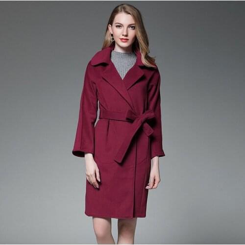 Women Burgundy Black Cashmere Waterfall Coat Winter Woolen Wool Robe Blend Coat Fashion Street Elegant Luxury Overcoat Ladies