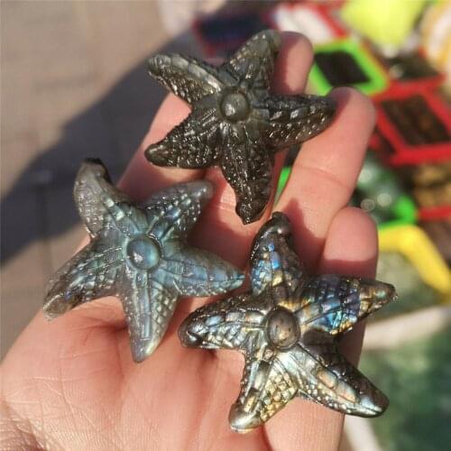 1pcs Natural color pull feldspar crystal hand carved lovely starfish reiki crystal in beautiful colors for Christmas gifts