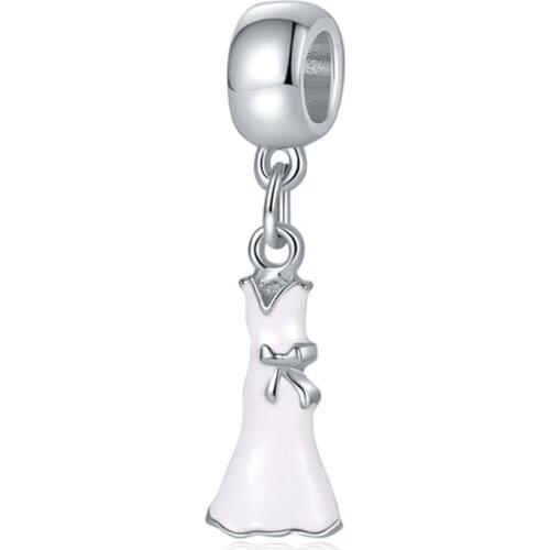 1Pcs New Pretty White Skirt Pendant DIY Beads Suitable for Original Pandora Charm Bracelet Ladies Jewelry Making Gifts