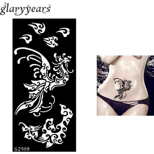1 Piece Hollow Henna Tattoo Stencil Phoenix Bird Fire Henna Paste Colored Drawing Sexy Female Tummy Art Tattoo Stencil New S2109