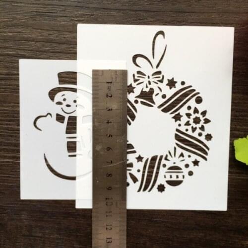2pcs Christmas Snowman Wreath Scrapbooking tool card DIY album masking spray painted template laser drawing stencils 80712100