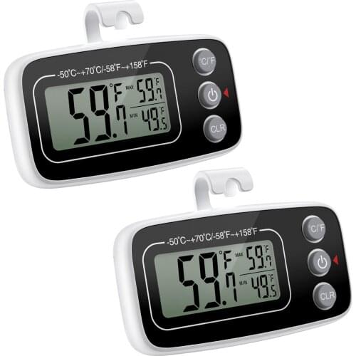 ORIA 2pcs Refrigerator Thermometer Digital Waterproof Fridge Freezer Room Thermometer Max/Min Record with Magnet and Hook Back