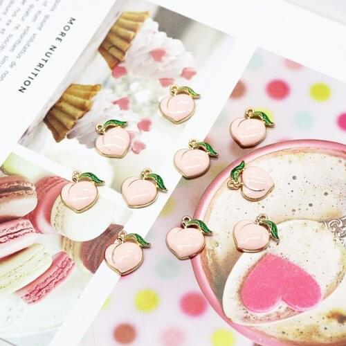 20pcs 14x17mm enamel peach fruit charm for jewelry making cute earring pendant bracelet necklace charms DIY jewelry accessories