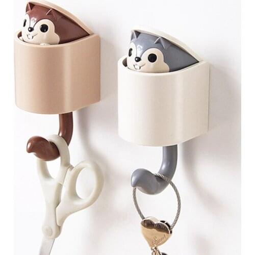2021 Free Shipping Squirrel Hook Creative Lovely Key Strong Viscose Wall Hanging Porch Hole Free Shelf Door Wall Hook Key Hanger