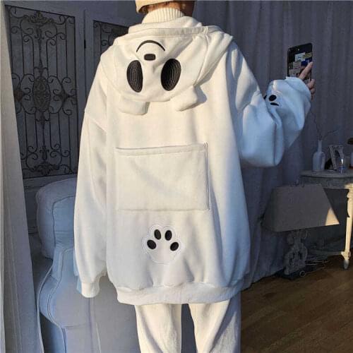 2021 Cute Bear Embroidery Coat Male Spring Men Hoodie Harajuku Korean Style Fashion Causal Lantern Sleeve Hooded Zip-up Hoodies