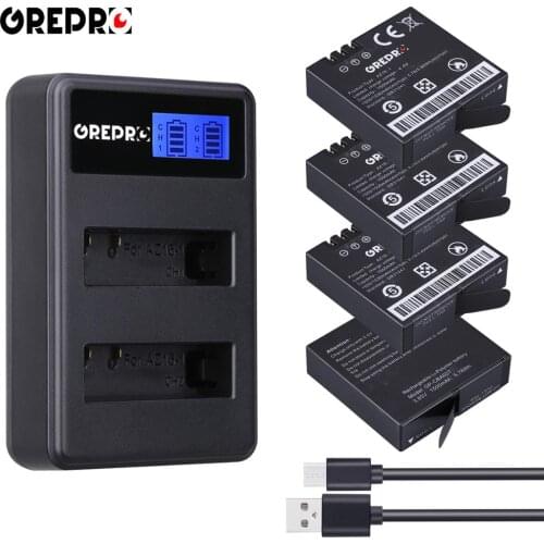 4pcs AZ16-1 AZ16-2 Replacement Battery + LCD Dual USB Charger for Xiaomi YI 4K 4K + Yi Lite YI 360 VR Action Cameras