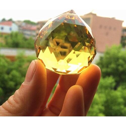 4Pcs/lot Yellow Chandelier gorgeous Crystal faceted Prisms Hanging Pendants Ball Rainbow Maker lighting accessorie+(Free rings)