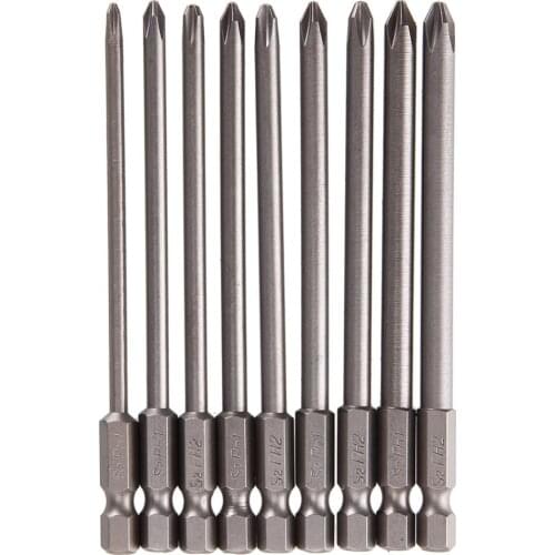 9Pcs/Set Hex Shank 1/4" S2 Steel 100mm Long Magnetic Cross Head Screwdriver Screw Driver Drill Bits Set #246981