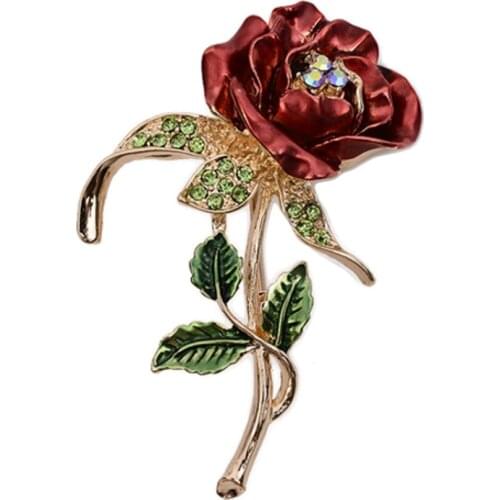 Decorative Dress Jewelry Crystal Rose Flower Brooch Pin Rhinestone Rose Brooches for Hat Bag Scarf Bijoux Accessories 1 Piece