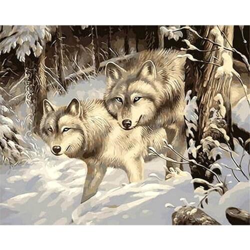 DIY Digital Painting By Numbers Package Hunting Wolf oil painting mural Kits Coloring Wall Art Picture Gift frameless