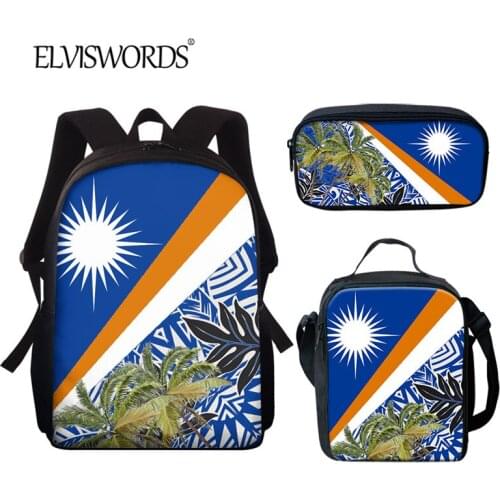 ELVISWORDS Tropical Blue Island Flag Print 3PCS School Bag 2021 New Students Backpack and Pencil Case Teen Girls/Boys mochila
