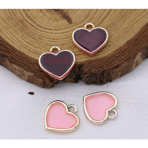 10PCS Enamel Pink Heart Charm Pendant Jewelry Making Bracelet Necklace DIY Earrings Accessories Craft