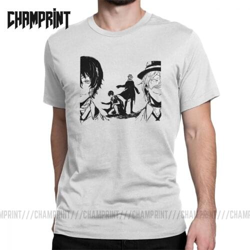 Mens T-Shirt Bungou Stray Dogs Creative 100% Cotton Tees Short Sleeve Chuuya Bungo Anime Bsd Dazai Manga Osamu T Shirt