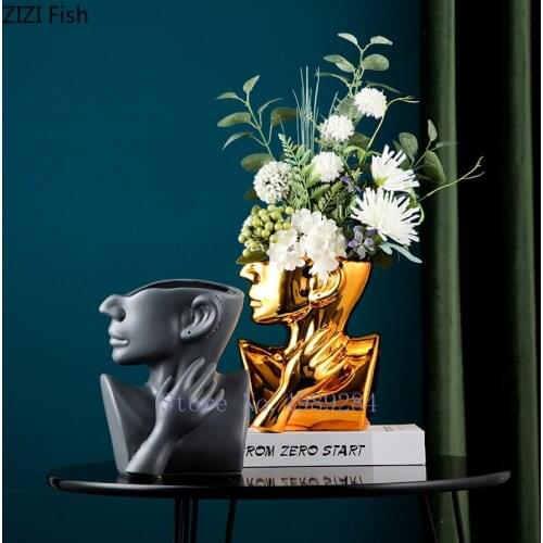 European-style Ceramic Abstract Human Face Vase Plant Flower Pot Countertop Decoration Bust Portrait Flower Vase Home Decoration