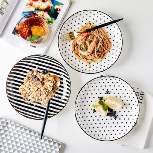 Japanese Style Creative Dishes Plates Stripes Breakfast Plates Ceramic Circular Dishes Rice Soup Plates Pasta Dishes