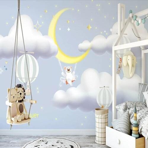 Milofi custom 3D wallpaper mural hand-painted starry sky moonlight hot air balloon background wall decoration painting