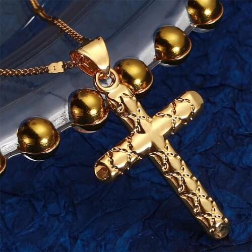 Trendy Gold Color Cross Religious Pendant Necklace Crucifix Cross Chain Jewelry