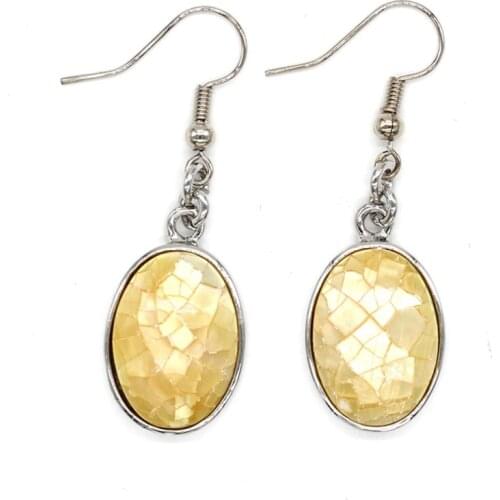 Trendy-beads Silver Plated Yellow Abalone Shell Oval Shape Earrings For Women Charm Jewelry