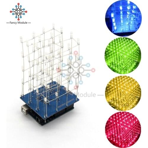 4*4*4 4X4X4 Blue Red Yellow Green LED Light Kit 3D LED DIY Kit Electronic Suite For Arduino