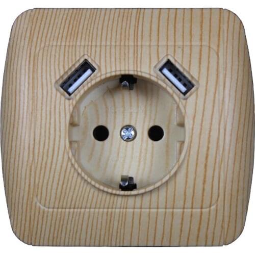 USB Wall Socket charger Free shipping Double USB Port 5V 2A usb wall outlet high quality wood color E4-01