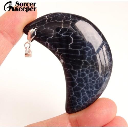 Real Natural Botswana Onyx Agates Gem Stone Polished Moon Pendant Necklace Fashion Crystal Beads For Mens Jewelry Making BA386