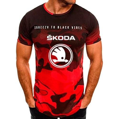 New in Summer Mens T-shirt Skoda Car Logo Printed High Quality Cotton tops Gradient casual Mens short sleeve