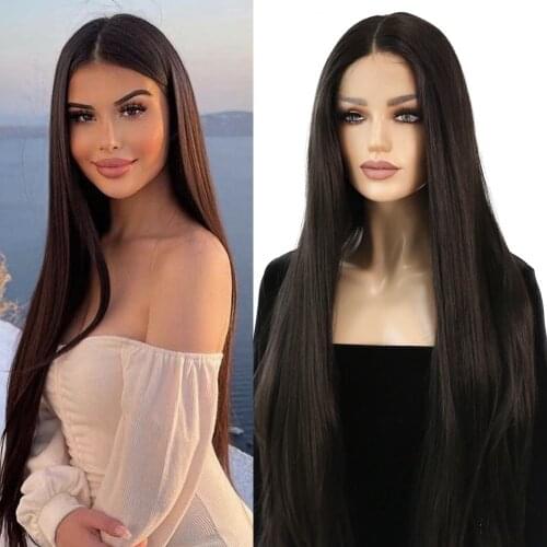 ORIANE Long Straight Synthetic Lace Wigs For Women HD Transparent Lace Wig With Natural Black Hair High Temperature Fiber Wigs