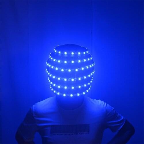 P16 Colorful led light helmet party led robot men performance wears headpiece dj luminous hats dance led costume singer dress dj