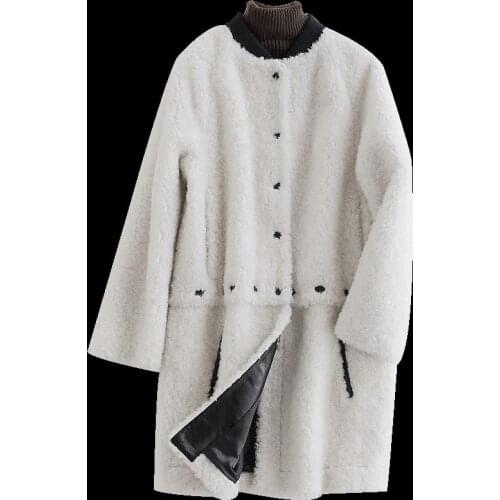 Korean Fur Real Coat Autumn Winter Jacket Women Clothes 2021 White Long 100% Wool Coat Vintage Manteau Femme Hiver ZT1396